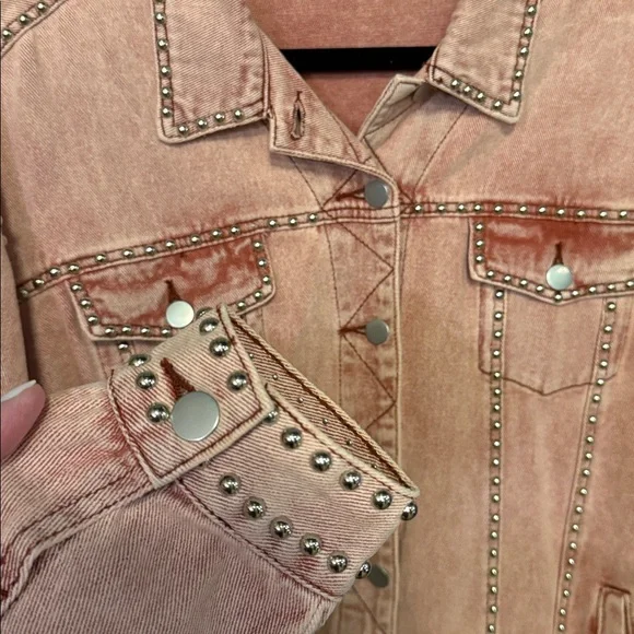 POL Pink Stud-Trim Oversized Denim Jacket - Picture 5 of 7